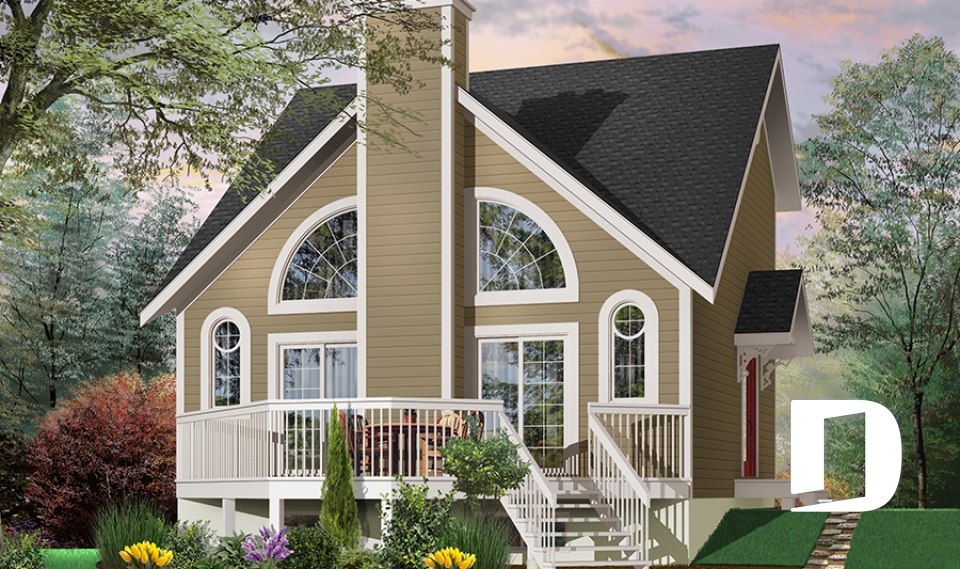 Version couleur no. 1 - Vue avant - Plan de petit chalet, grande suite des maîtres, aire ouverte, mezzanine, sous-sol aménageable - Larchmont