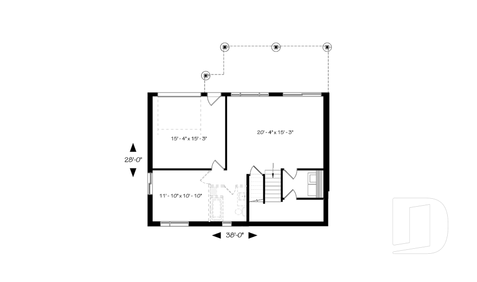 Sous-sol - Plan de chalet moderne, possibilité de 4 chambres, terrasse abritée, poêle à bois, vestiaire, rez-de-jardin - Calypso