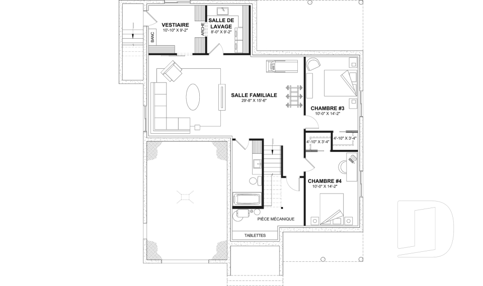 Sous-sol aménagé (Optionel $) - Modèle de maison champêtre de 2 à 4 chambres, sous-sol aménagé optionnel ($), garage, aire ouverte - Oakvale